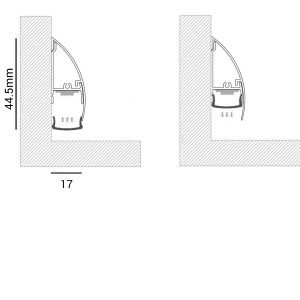 ابعاد لاینر قرنیزی عرض17mm و ارتفاع 44.5mm